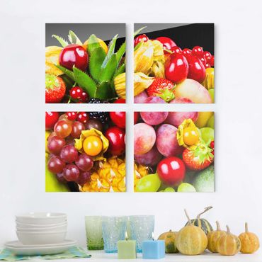 Glasschilderijen - 4-delig Fruit Bokeh
