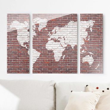Glasschilderijen - 3-delig Brick World Map