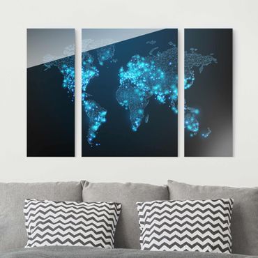Glasschilderijen - 3-delig Connected World World Map