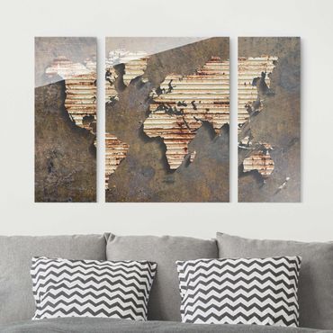 Glasschilderijen - 3-delig Rust World Map