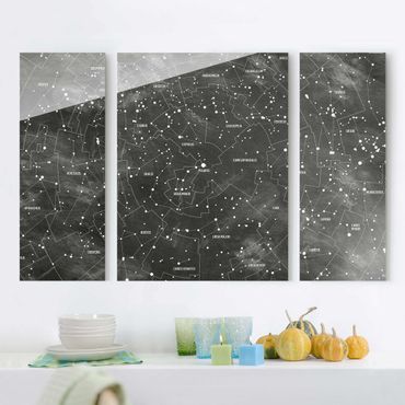 Glasschilderijen - 3-delig Map Of Constellations Blackboard Look