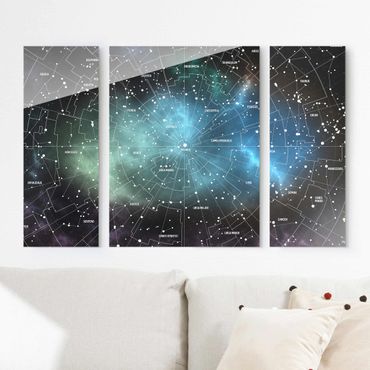 Glasschilderijen - 3-delig Stellar Constellation Map Galactic Nebula