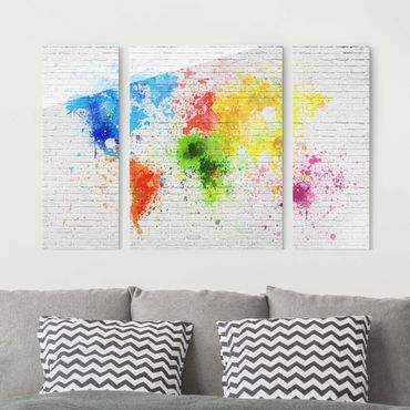 Glasschilderijen - 3-delig White Brick Wall World Map