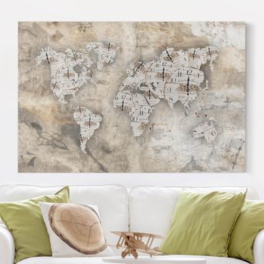 Canvas schilderijen Shabby Clocks World Map