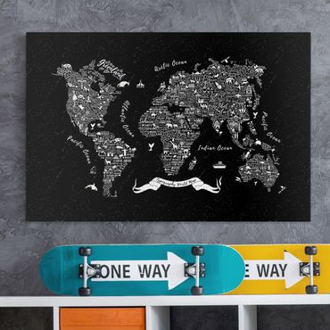 Canvas schilderijen Typography World Map Black