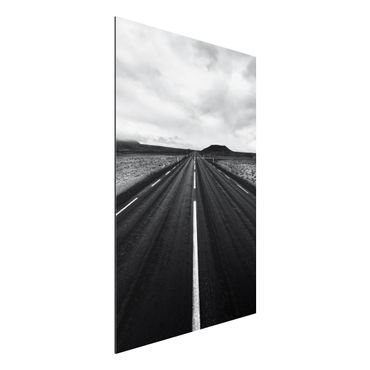 Aluminium Dibond schilderijen Straight Road In Iceland