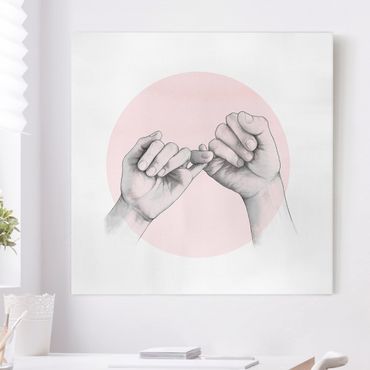 Canvas schilderijen Illustration Hands Friendship Circle Pink White