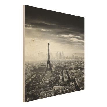 Houten schilderijen The Eiffel Tower From Above Black And White