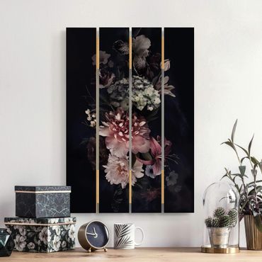 Houten schilderijen op plank Flowers With Fog On Black