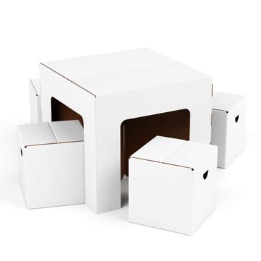 FOLDZILLA Kindertafel en stoeltjes von karton - Kindertafel en stoeltjes - Wit om te beschilderen/beplakken