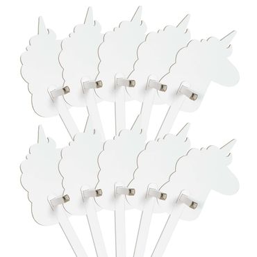 FOLDZILLA Stokpaard - Set van 10 eenhoorns wit om op te schilderen/plakken