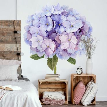 Muurstickers Watercolour Hydrangea Blue Bloom XXL