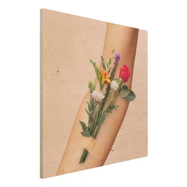 Houten schilderijen Arm With Flowers