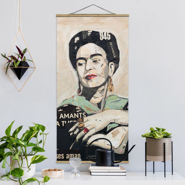 Stoffen schilderij met posterlijst Frida Kahlo - Collage No.4