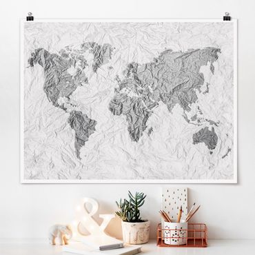 Posters Paper World Map White Grey