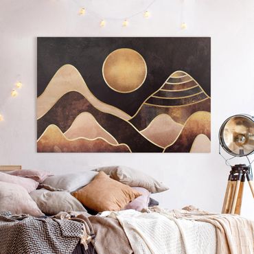 Canvas schilderijen Golden Sun Abstract Mountains