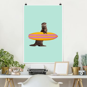 Posters Otter With Surfboard