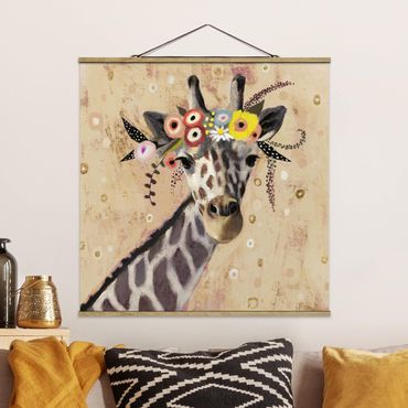 Stoffen schilderij met posterlijst Klimt Giraffe