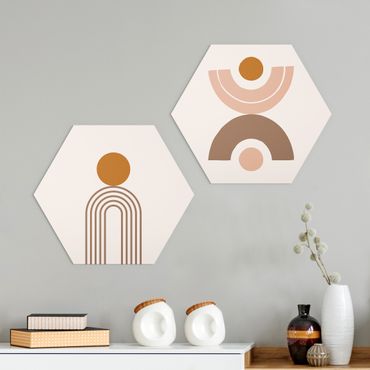 Hexagons Forex schilderijen - 2-delig Line Art Abstract Shapes Set I