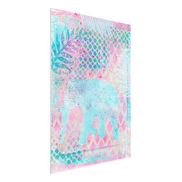 Forex schilderijen Colourful Collage - Elephant In Blue And Pink