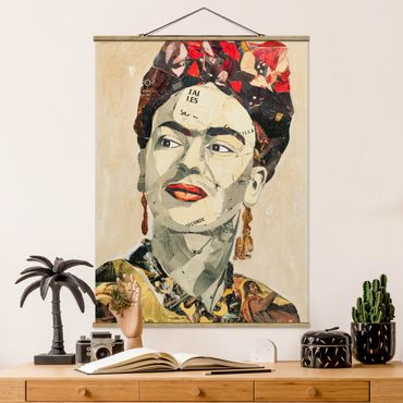 Stoffen schilderij met posterlijst Frida Kahlo - Collage No.2