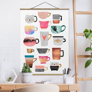 Stoffen schilderij met posterlijst Colourful Mugs With Gold
