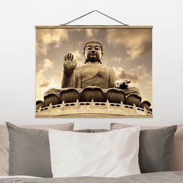 Stoffen schilderij met posterlijst Big Buddha Sepia