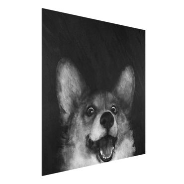 Forex schilderijen Illustration Dog Corgi Paintig Black And White