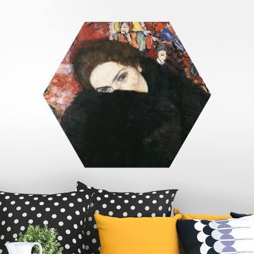 Hexagons Aluminium Dibond schilderijen Gustav Klimt - Lady With A Muff