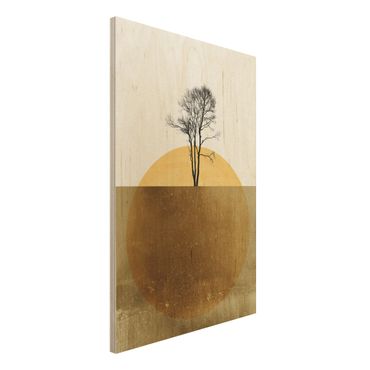 Houten schilderijen Golden Sun With Tree
