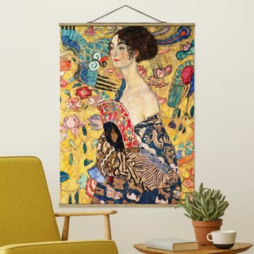 Stoffen schilderij met posterlijst Gustav Klimt - Lady With Fan