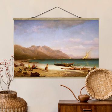Stoffen schilderij met posterlijst Albert Bierstadt - Bay of Salerno