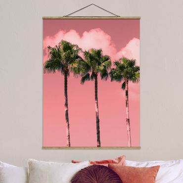 Stoffen schilderij met posterlijst Palm Trees Against Sky Pink
