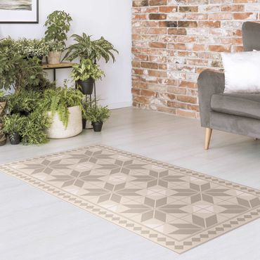 Vinyl tapijt Geometrical Tiles Star Flower Sand With Narrow Border