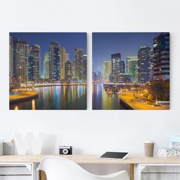 Canvas schilderijen - 2-delig  Dubai Night Skyline