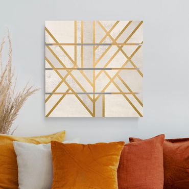 Houten schilderijen op plank Art Deco Geometry White Gold