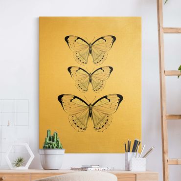 Canvas schilderijen - Goud Butterfly On Beige