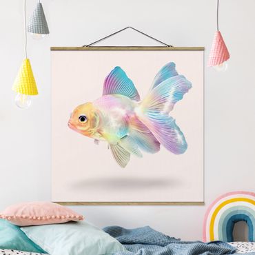Stoffen schilderij met posterlijst Fish In Pastel