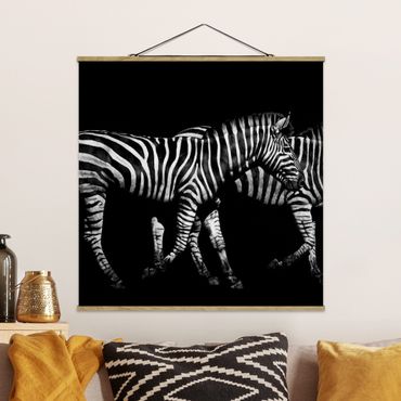 Stoffen schilderij met posterlijst Zebra In The Dark