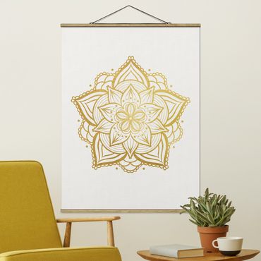Stoffen schilderij met posterlijst Mandala Flower Sun Illustration Set Gold