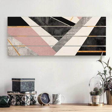 Houten schilderijen op plank Black And White Geometry With Gold