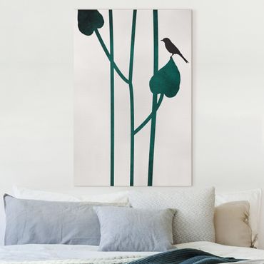 Canvas schilderijen Graphical Plant World - Bird On Leaf