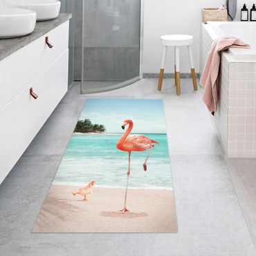 Vinyl tapijt Beach With Flamingo