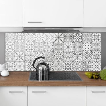 Spatscherm keuken Pattern Tiles Gray White