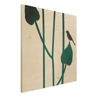 Houten schilderijen Graphical Plant World - Bird On Leaf