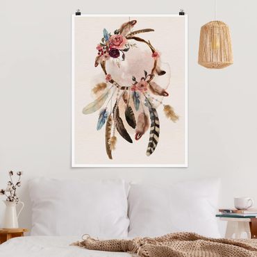 Posters Dream Catcher With Roses And Feathers