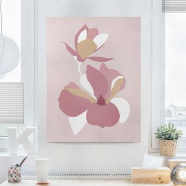 Canvas schilderijen Line Art Flowers Pastel Pink