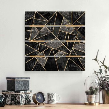 Houten schilderijen op plank Grey Triangles Gold