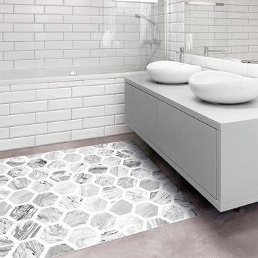 Vinyl tapijt Marble Hexagons In Greyscales