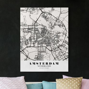 Canvas schilderijen Amsterdam City Map - Classic